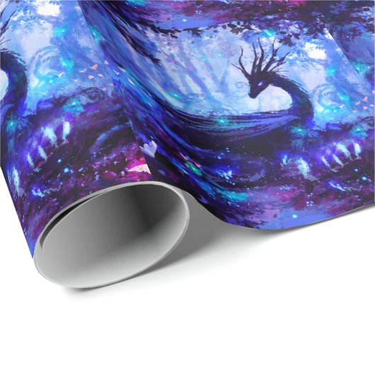 Schwarzer Drache, Nachtwaldszene. Geschenkpapier (Rolleneckpunkt)