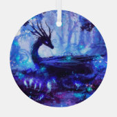 Schwarzer Drache, Nachtwaldszene. Ornament Aus Glas (Rückseite)