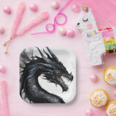 Schwarzer Drache Nidhogg Wasserfarbendesign Pappteller (Party)
