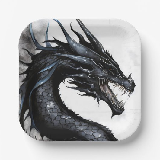 Schwarzer Drache Nidhogg Wasserfarbendesign Pappteller (Vorderseite)
