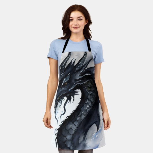 Schwarzer Drache Nidhogg Wasserfarbendesign Schürze (Getragen)