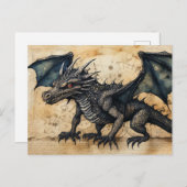 Schwarzer Drache Postkarte (Vorne/Hinten)