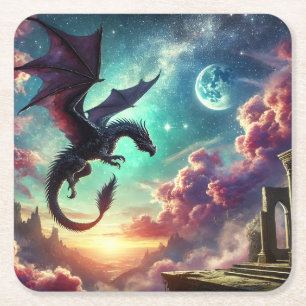 Schwarzer Drache Rechteckiger Pappuntersetzer