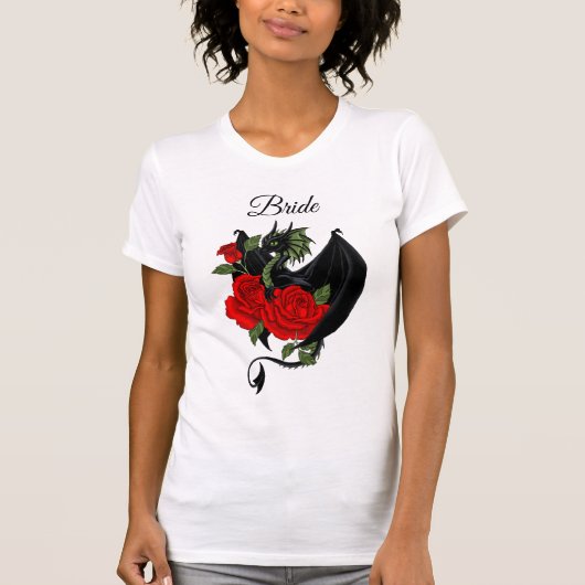 Schwarzer Drache Rote Rose Fantasy T-Shirt (Vorderseite)