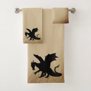 Schwarzer Drache rustikaler Hintergrund Badhandtuch Set