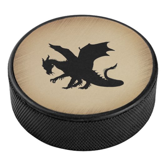 Schwarzer Drache rustikaler Hintergrund Eishockey Puck (3/4)