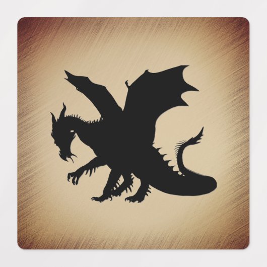 Schwarzer Drache rustikaler Hintergrund Etiketten (Design 1)