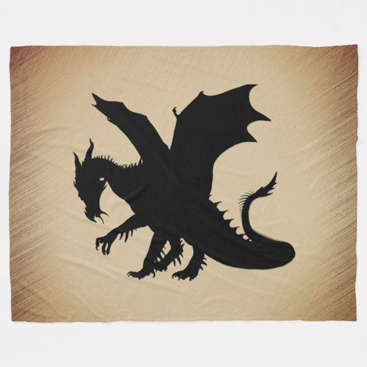 Schwarzer Drache rustikaler Hintergrund Fleecedecke (Vorderseite (Horizontal))