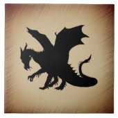 Schwarzer Drache rustikaler Hintergrund Fliese (Vorderseite)