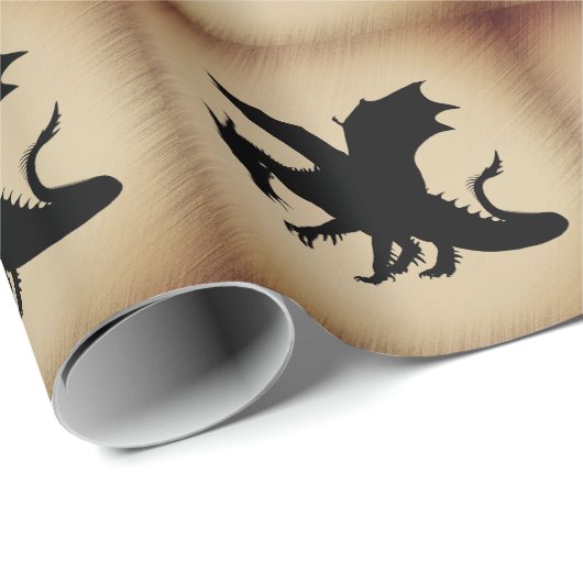 Schwarzer Drache rustikaler Hintergrund Geschenkpapier (Rolleneckpunkt)