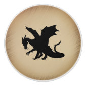 Schwarzer Drache rustikaler Hintergrund Keramikknauf (Vorderseite)