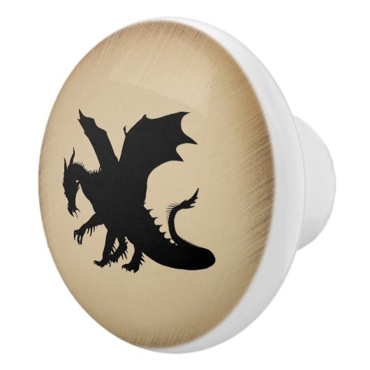 Schwarzer Drache rustikaler Hintergrund Keramikknauf (Rechts)