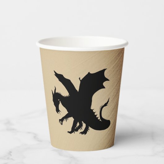 Schwarzer Drache rustikaler Hintergrund Pappbecher (Rückseite)