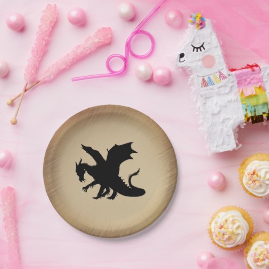 Schwarzer Drache rustikaler Hintergrund Pappteller (Party)