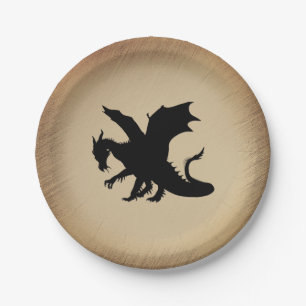 Schwarzer Drache rustikaler Hintergrund Pappteller