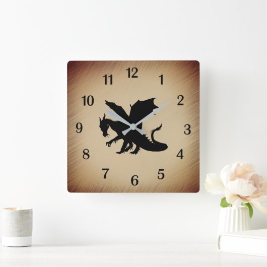 Schwarzer Drache rustikaler Hintergrund Quadratische Wanduhr (Zuhause)