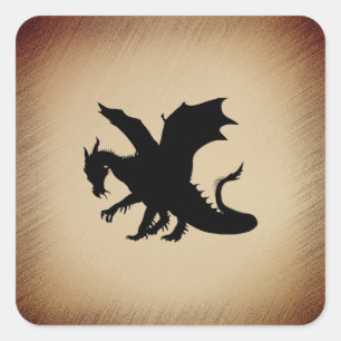 Schwarzer Drache rustikaler Hintergrund Quadratischer Aufkleber