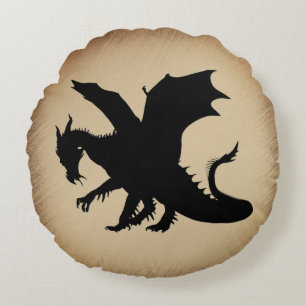 Schwarzer Drache rustikaler Hintergrund Rundes Kissen