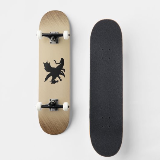 Schwarzer Drache rustikaler Hintergrund Skateboard (Vorderseite)