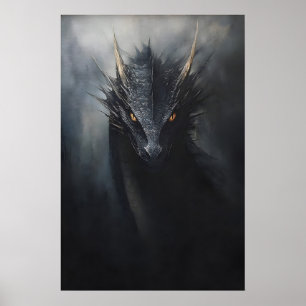 Schwarzer Drache Wandbild, düsterer Goblincore Poster