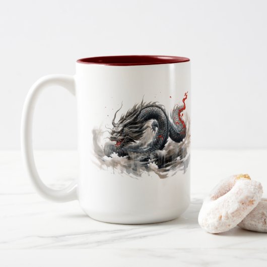 Schwarzer Drache Zweifarbige Tasse (Mit Donut)