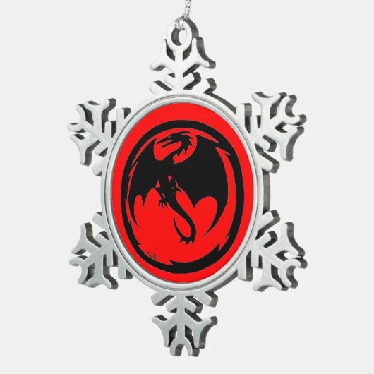 Schwarzer Drachenroter Zinnsnowflake Schneeflocken Zinn-Ornament (Rechts)