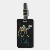 Schwarzer Dramas Hintergrund niedliches Blumenkame Gepäckanhänger (Vorderseite vertikal)