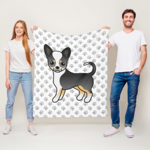 Schwarzer Dreifarbiger Glatthaar Chihuahua Hund &  Fleecedecke