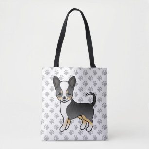 Schwarzer Dreifarbiger Glatthaar Chihuahua Hund &  Tasche
