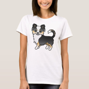 Schwarzer Dreifarbiger Langhaar Chihuahua Süßer Hu T-Shirt