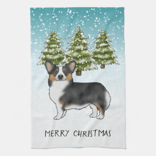 Schwarzer Dreifarbiger Pembroke Corgi Hund Winter Geschirrtuch