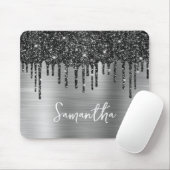 Schwarzer Drift-Glitzer Silberglänzender Name Mousepad (Mit Mouse)