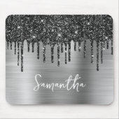 Schwarzer Drift-Glitzer Silberglänzender Name Mousepad (Vorne)