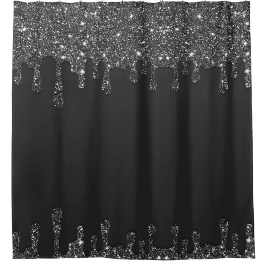 Schwarzer Drill-Glitzer Duschvorhang (Vorderseite)