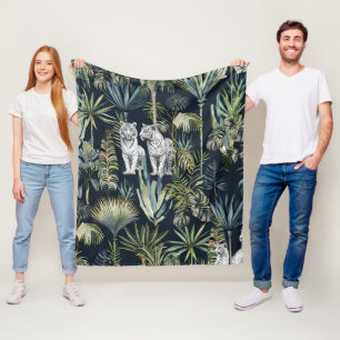 Schwarzer Dschungel Weiße Tiger Fleece Blanket