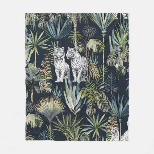 Schwarzer Dschungel Weiße Tiger Fleece Blanket (Vorderseite)