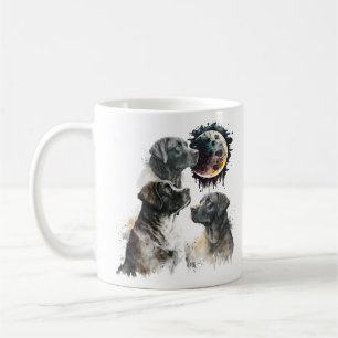 Schwarzer Dudley-Labrador mit Blick auf den Mond Kaffeetasse