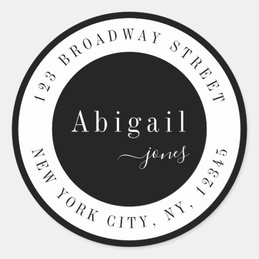 Schwarzer einfacher Skriptname Moderne Rücksendead Runder Aufkleber (Vorderseite)