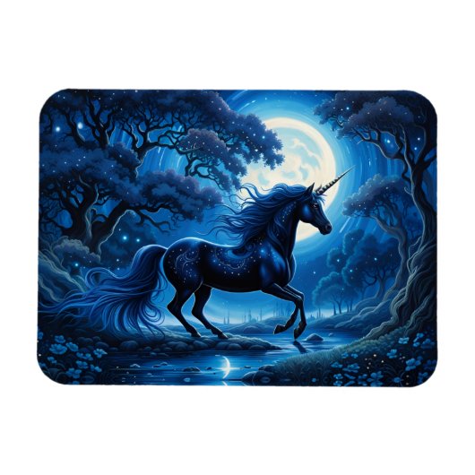 Schwarzer Einhorn Fantasy Vollmond Magnet (Horizontal)