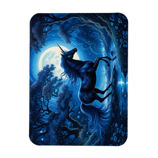 Schwarzer Einhorn Fantasy Vollmond Magnet (Vertikal)