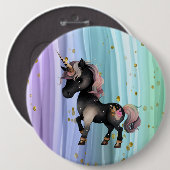Schwarzer Einhorn Lila-Rosa-Schwanz Button (Vorne & Hinten)