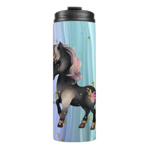 Schwarzer Einhorn Lila-Rosa-Schwanz Thermosbecher