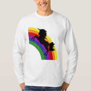 Schwarzer Einhorn-Silhouette-Regenbogen Männer-Lan T-Shirt