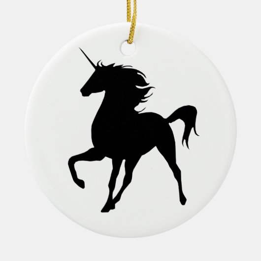 Schwarzer Einhorn Silhouette Rund um das Ornament (Vorne)