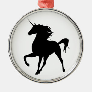 Schwarzer Einhorn Silhouette Rund um das Ornament Aus Metall