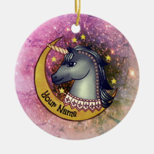 Schwarzer Einhornmond Keramik Ornament