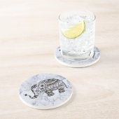 Schwarzer Elefant auf grauem Marmorstein Untersetzer (Seite)