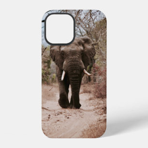 SCHWARZER ELEFANT LÄUFT AUF BRAUNEM SAND iPhone 12 HÜLLE