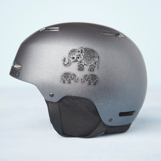 Schwarzer Elefant, Vintager Blumenpaisley Aufkleber (Helmseite)