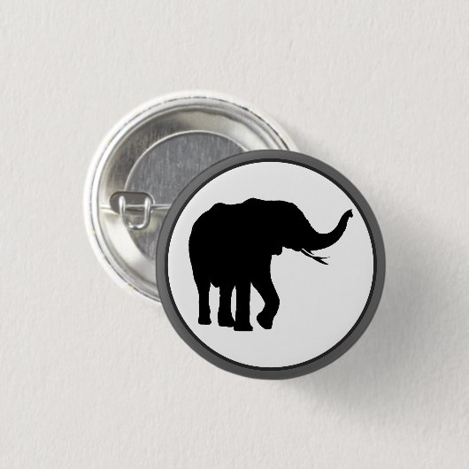 Schwarzer Elefant Zeichnend im weißen Kreis Button (Vorne & Hinten)